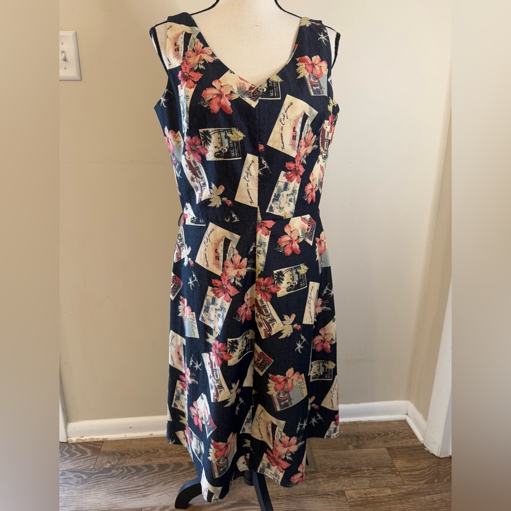 Citrine Hawaiian floral novelty print sleeveless midi dress SZ 12